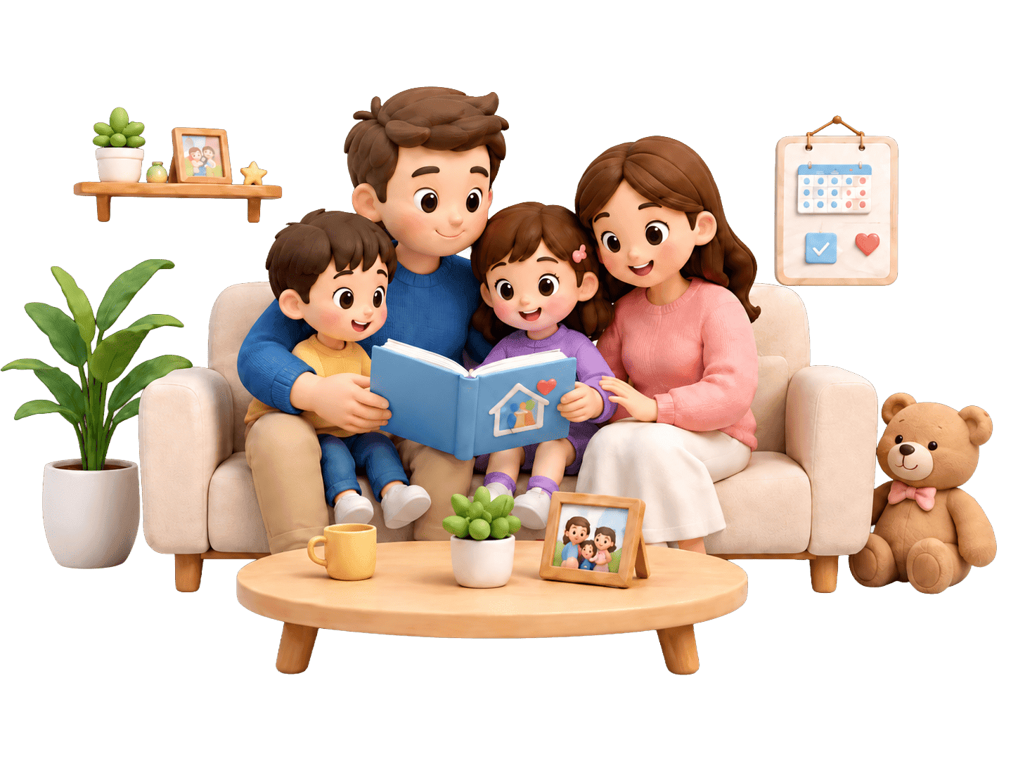 Happy family reading together